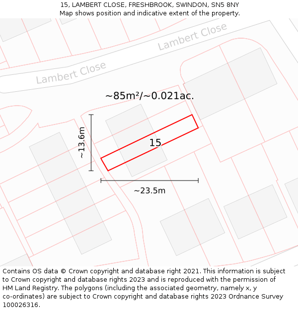15, LAMBERT CLOSE, FRESHBROOK, SWINDON, SN5 8NY: Plot and title map