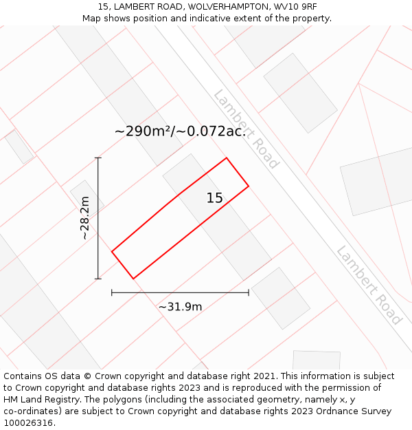 15, LAMBERT ROAD, WOLVERHAMPTON, WV10 9RF: Plot and title map