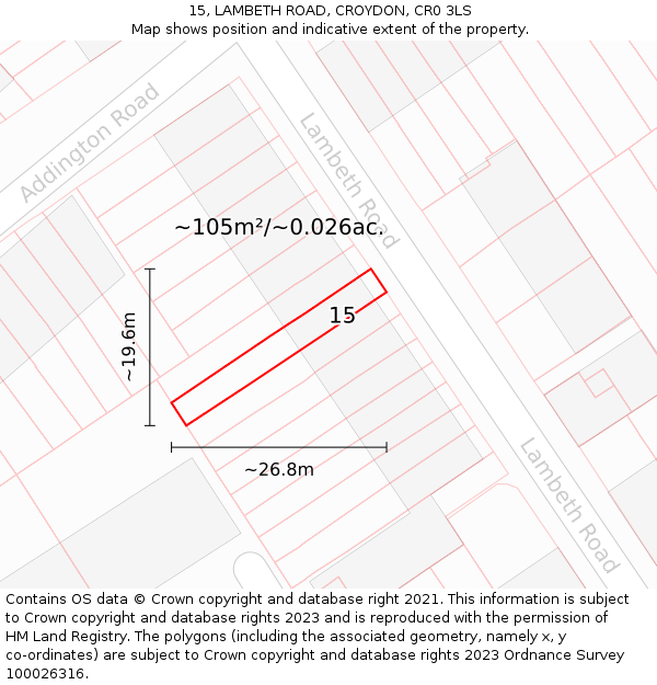 15, LAMBETH ROAD, CROYDON, CR0 3LS: Plot and title map