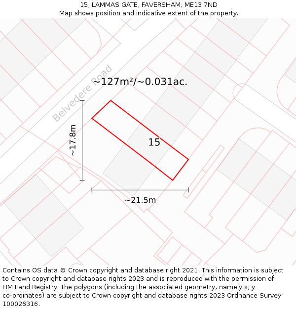 15, LAMMAS GATE, FAVERSHAM, ME13 7ND: Plot and title map