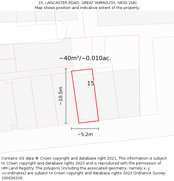 15, LANCASTER ROAD, GREAT YARMOUTH, NR30 2NN: Plot and title map