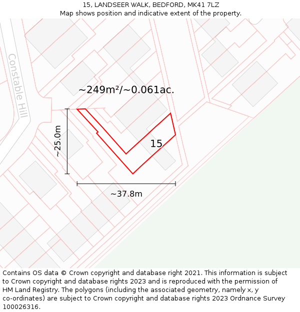 15, LANDSEER WALK, BEDFORD, MK41 7LZ: Plot and title map