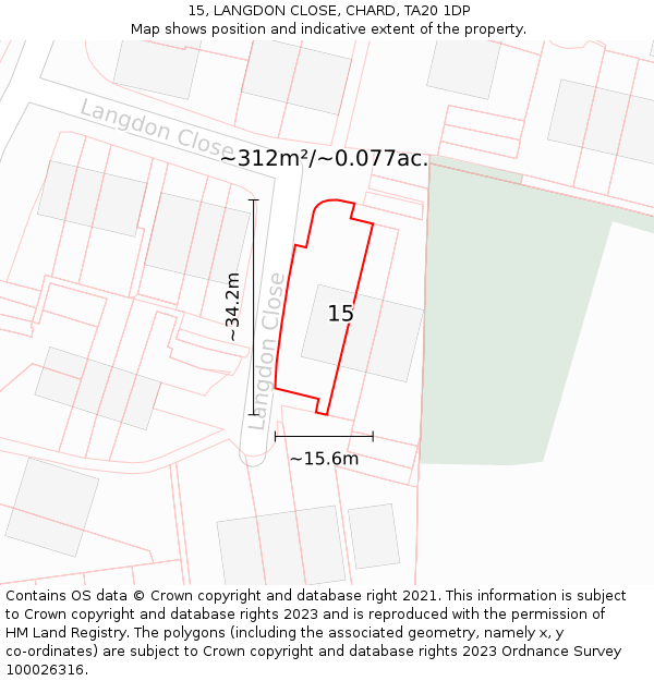 15, LANGDON CLOSE, CHARD, TA20 1DP: Plot and title map