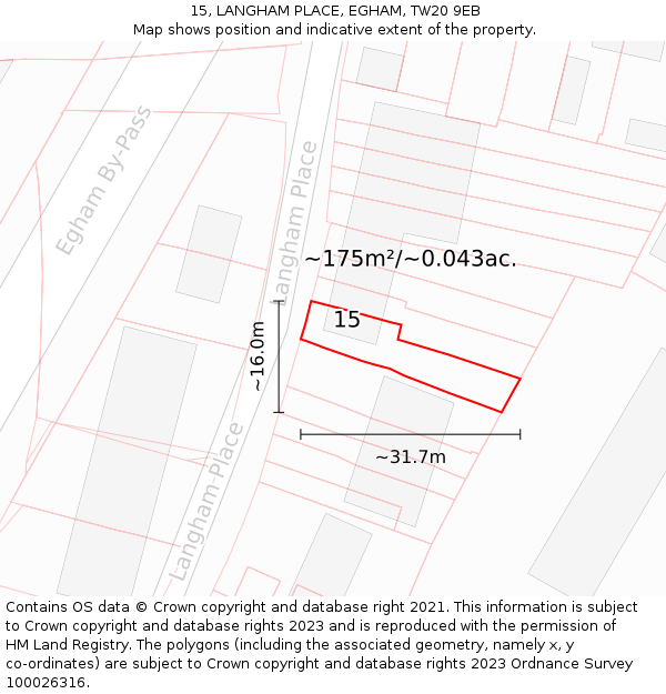 15, LANGHAM PLACE, EGHAM, TW20 9EB: Plot and title map