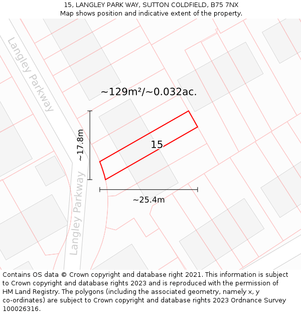 15, LANGLEY PARK WAY, SUTTON COLDFIELD, B75 7NX: Plot and title map