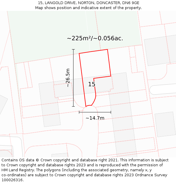 15, LANGOLD DRIVE, NORTON, DONCASTER, DN6 9GE: Plot and title map