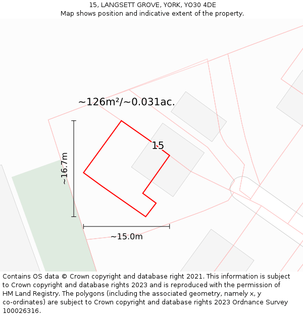 15, LANGSETT GROVE, YORK, YO30 4DE: Plot and title map