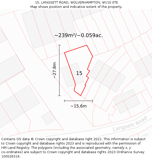 15, LANGSETT ROAD, WOLVERHAMPTON, WV10 0TE: Plot and title map