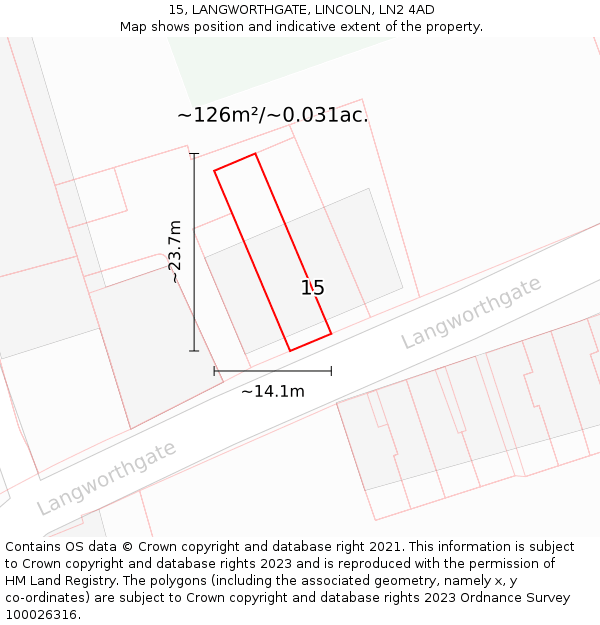 15, LANGWORTHGATE, LINCOLN, LN2 4AD: Plot and title map