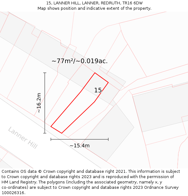 15, LANNER HILL, LANNER, REDRUTH, TR16 6DW: Plot and title map
