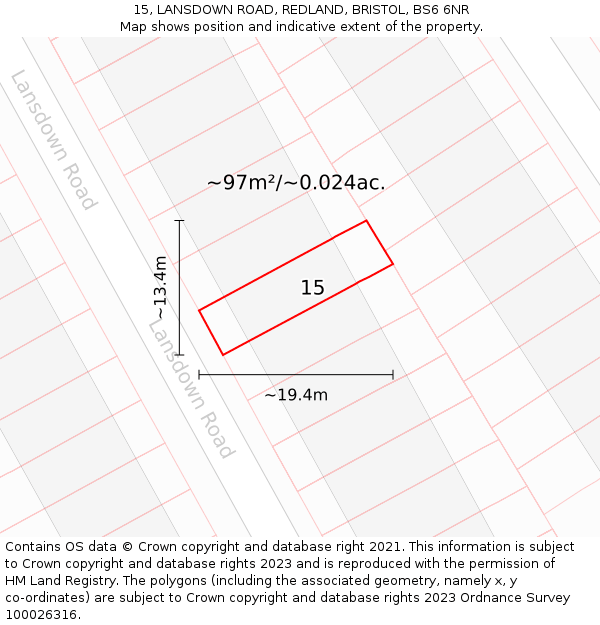 15, LANSDOWN ROAD, REDLAND, BRISTOL, BS6 6NR: Plot and title map