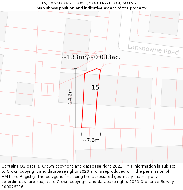 15, LANSDOWNE ROAD, SOUTHAMPTON, SO15 4HD: Plot and title map