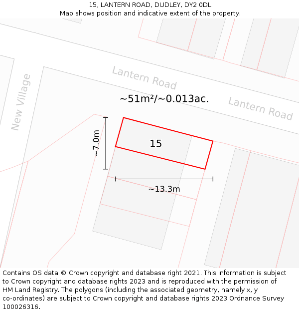 15, LANTERN ROAD, DUDLEY, DY2 0DL: Plot and title map