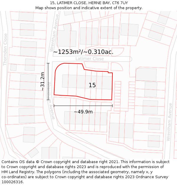 15, LATIMER CLOSE, HERNE BAY, CT6 7UY: Plot and title map