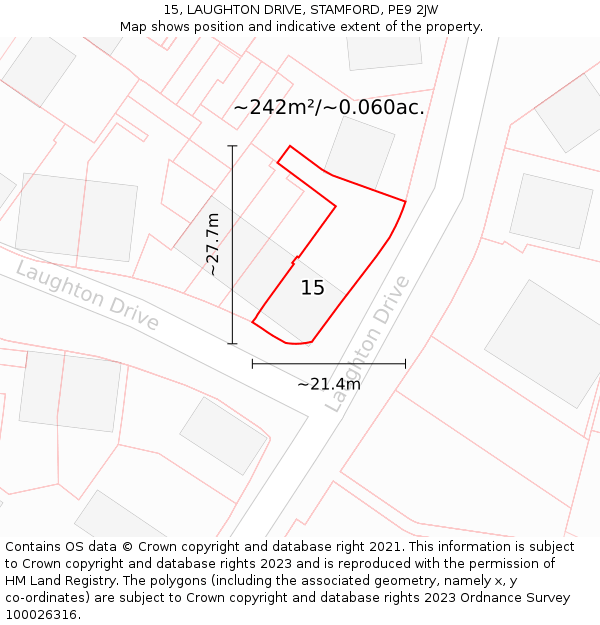 15, LAUGHTON DRIVE, STAMFORD, PE9 2JW: Plot and title map