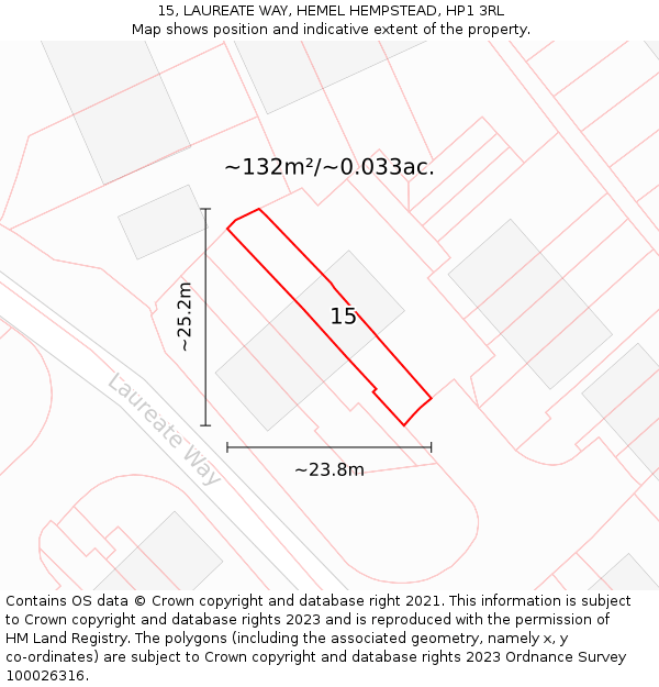 15, LAUREATE WAY, HEMEL HEMPSTEAD, HP1 3RL: Plot and title map