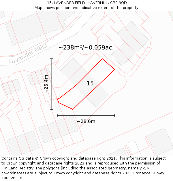 15, LAVENDER FIELD, HAVERHILL, CB9 9QD: Plot and title map