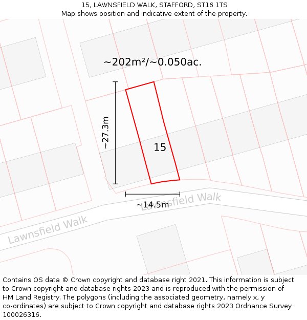 15, LAWNSFIELD WALK, STAFFORD, ST16 1TS: Plot and title map