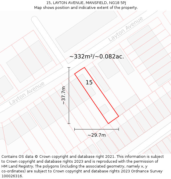 15, LAYTON AVENUE, MANSFIELD, NG18 5PJ: Plot and title map