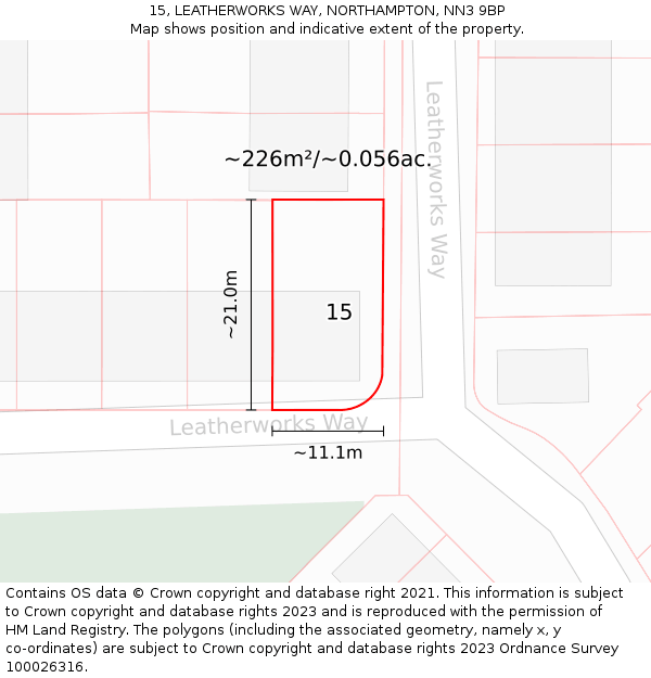 15, LEATHERWORKS WAY, NORTHAMPTON, NN3 9BP: Plot and title map