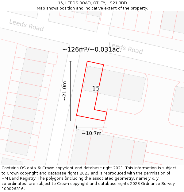 15, LEEDS ROAD, OTLEY, LS21 3BD: Plot and title map