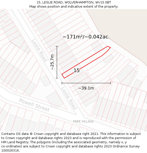 15, LESLIE ROAD, WOLVERHAMPTON, WV10 0BT: Plot and title map