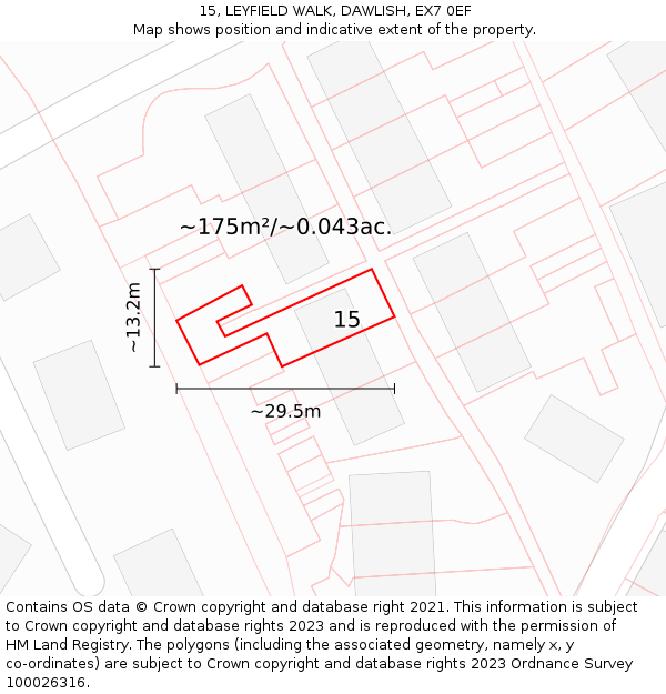 15, LEYFIELD WALK, DAWLISH, EX7 0EF: Plot and title map