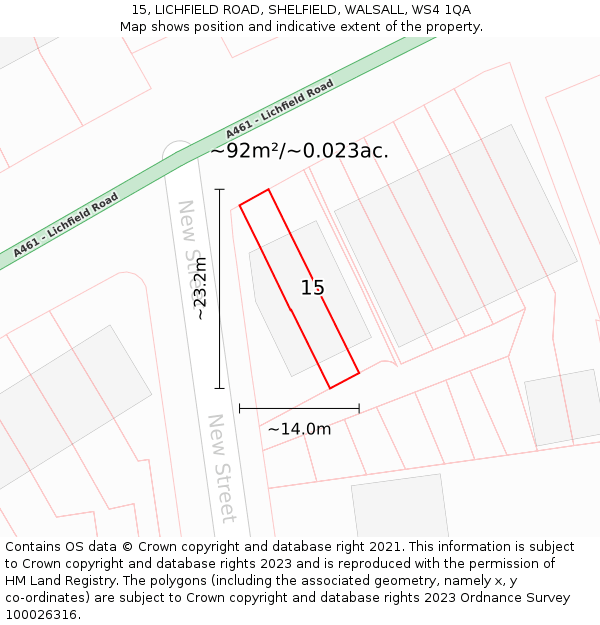 15, LICHFIELD ROAD, SHELFIELD, WALSALL, WS4 1QA: Plot and title map
