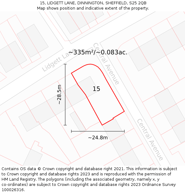 15, LIDGETT LANE, DINNINGTON, SHEFFIELD, S25 2QB: Plot and title map
