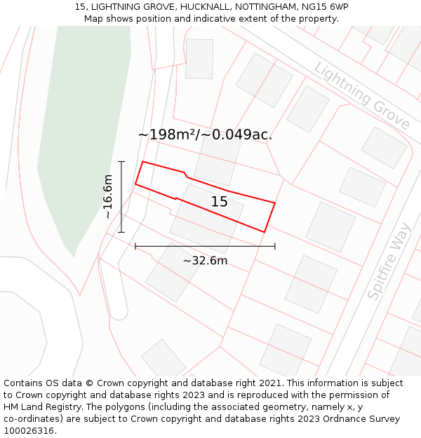 15, LIGHTNING GROVE, HUCKNALL, NOTTINGHAM, NG15 6WP: Plot and title map