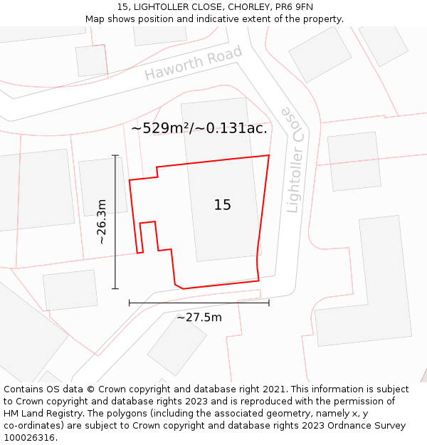 15, LIGHTOLLER CLOSE, CHORLEY, PR6 9FN: Plot and title map