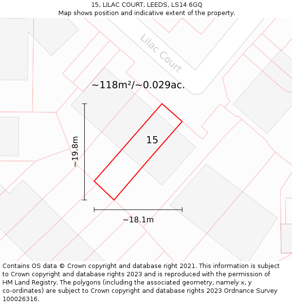 15, LILAC COURT, LEEDS, LS14 6GQ: Plot and title map