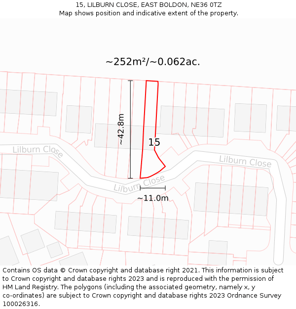 15, LILBURN CLOSE, EAST BOLDON, NE36 0TZ: Plot and title map