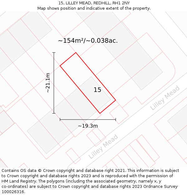 15, LILLEY MEAD, REDHILL, RH1 2NY: Plot and title map