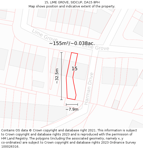 15, LIME GROVE, SIDCUP, DA15 8PH: Plot and title map