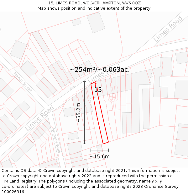 15, LIMES ROAD, WOLVERHAMPTON, WV6 8QZ: Plot and title map