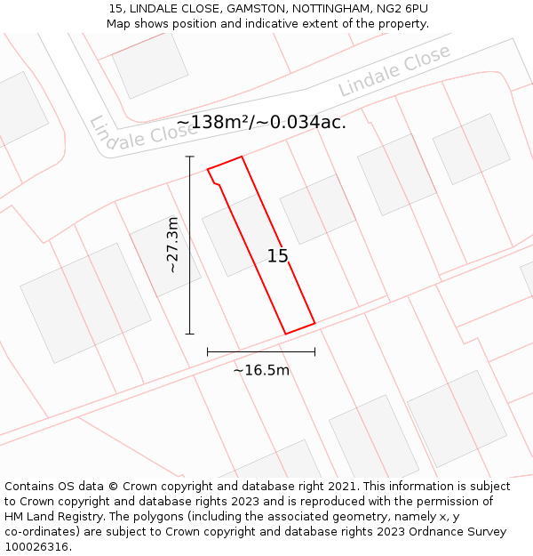 15, LINDALE CLOSE, GAMSTON, NOTTINGHAM, NG2 6PU: Plot and title map