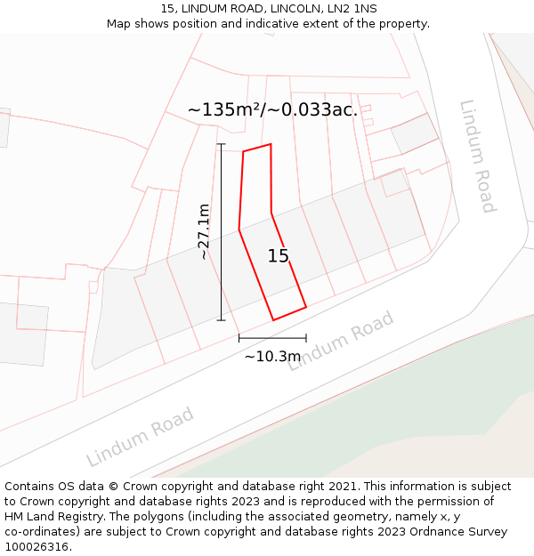 15, LINDUM ROAD, LINCOLN, LN2 1NS: Plot and title map