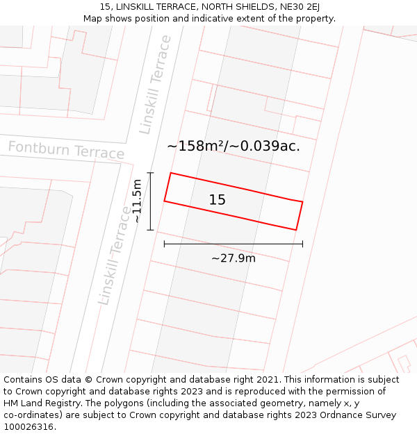 15, LINSKILL TERRACE, NORTH SHIELDS, NE30 2EJ: Plot and title map