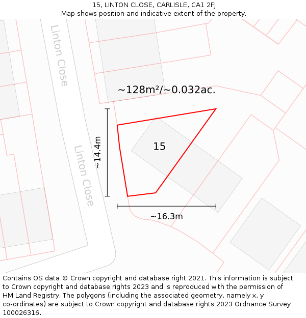 15, LINTON CLOSE, CARLISLE, CA1 2FJ: Plot and title map