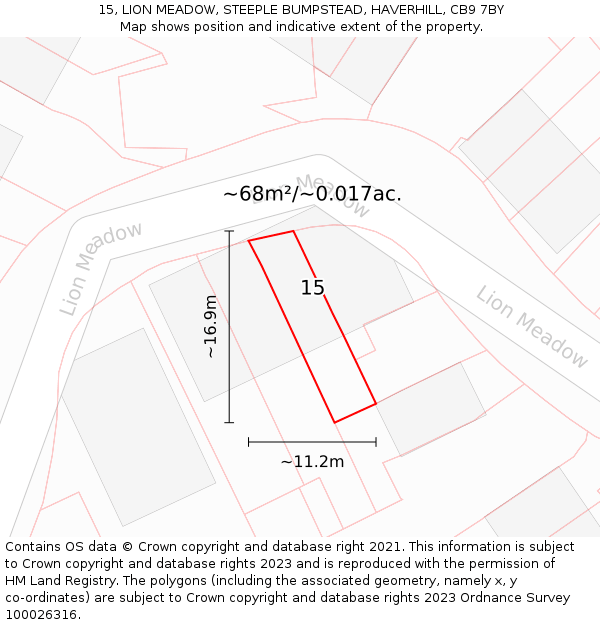 15, LION MEADOW, STEEPLE BUMPSTEAD, HAVERHILL, CB9 7BY: Plot and title map