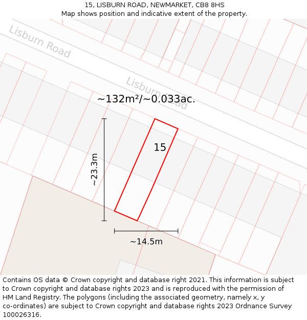 15, LISBURN ROAD, NEWMARKET, CB8 8HS: Plot and title map
