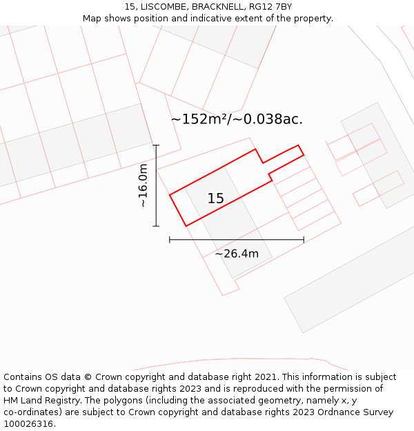 15, LISCOMBE, BRACKNELL, RG12 7BY: Plot and title map