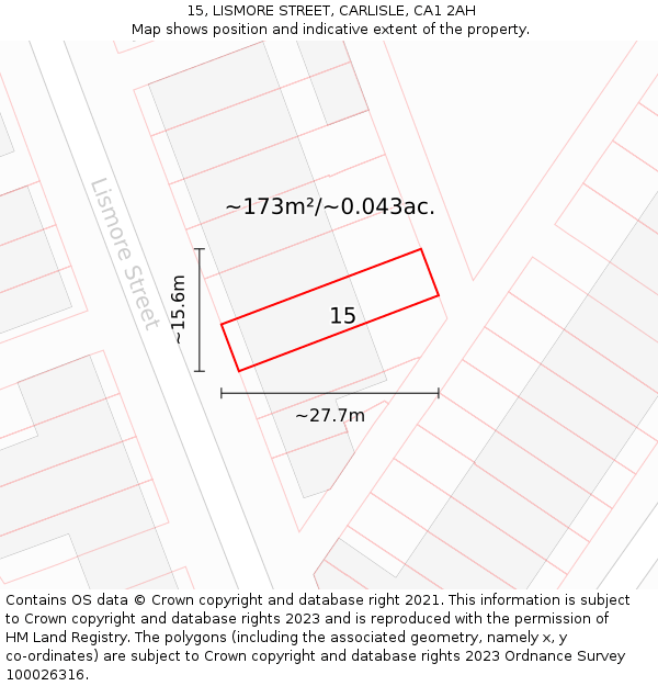15, LISMORE STREET, CARLISLE, CA1 2AH: Plot and title map