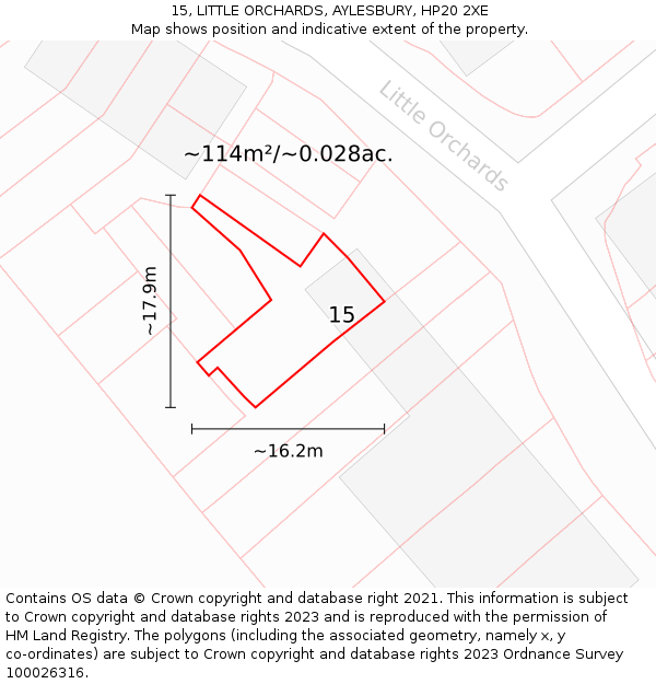 15, LITTLE ORCHARDS, AYLESBURY, HP20 2XE: Plot and title map