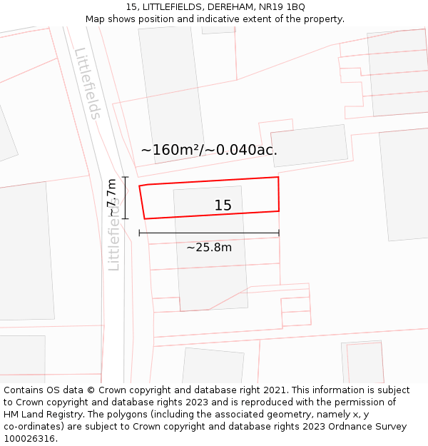 15, LITTLEFIELDS, DEREHAM, NR19 1BQ: Plot and title map