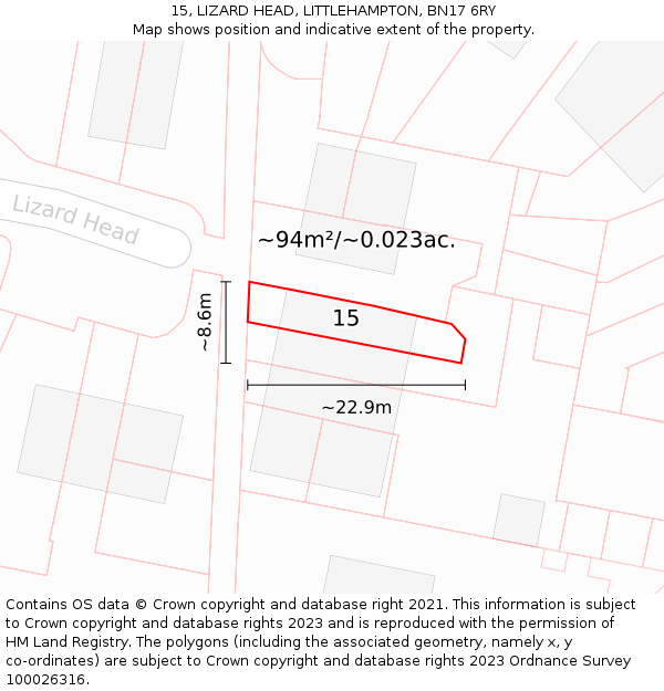 15, LIZARD HEAD, LITTLEHAMPTON, BN17 6RY: Plot and title map