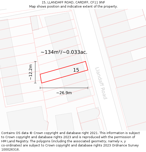 15, LLANDAFF ROAD, CARDIFF, CF11 9NF: Plot and title map