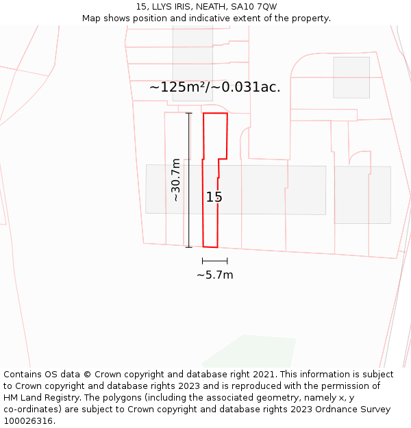 15, LLYS IRIS, NEATH, SA10 7QW: Plot and title map
