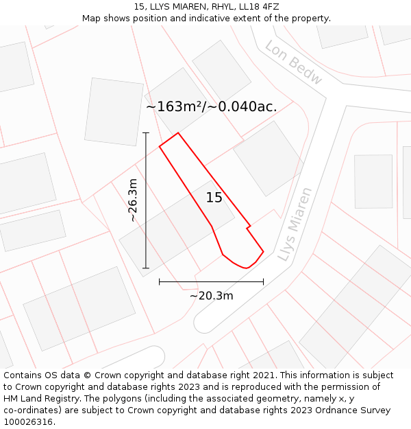 15, LLYS MIAREN, RHYL, LL18 4FZ: Plot and title map